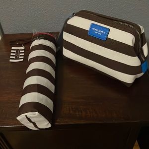 NEW Henri Bendel Brown/White Stripe Cosmetic Bag and Umbrella